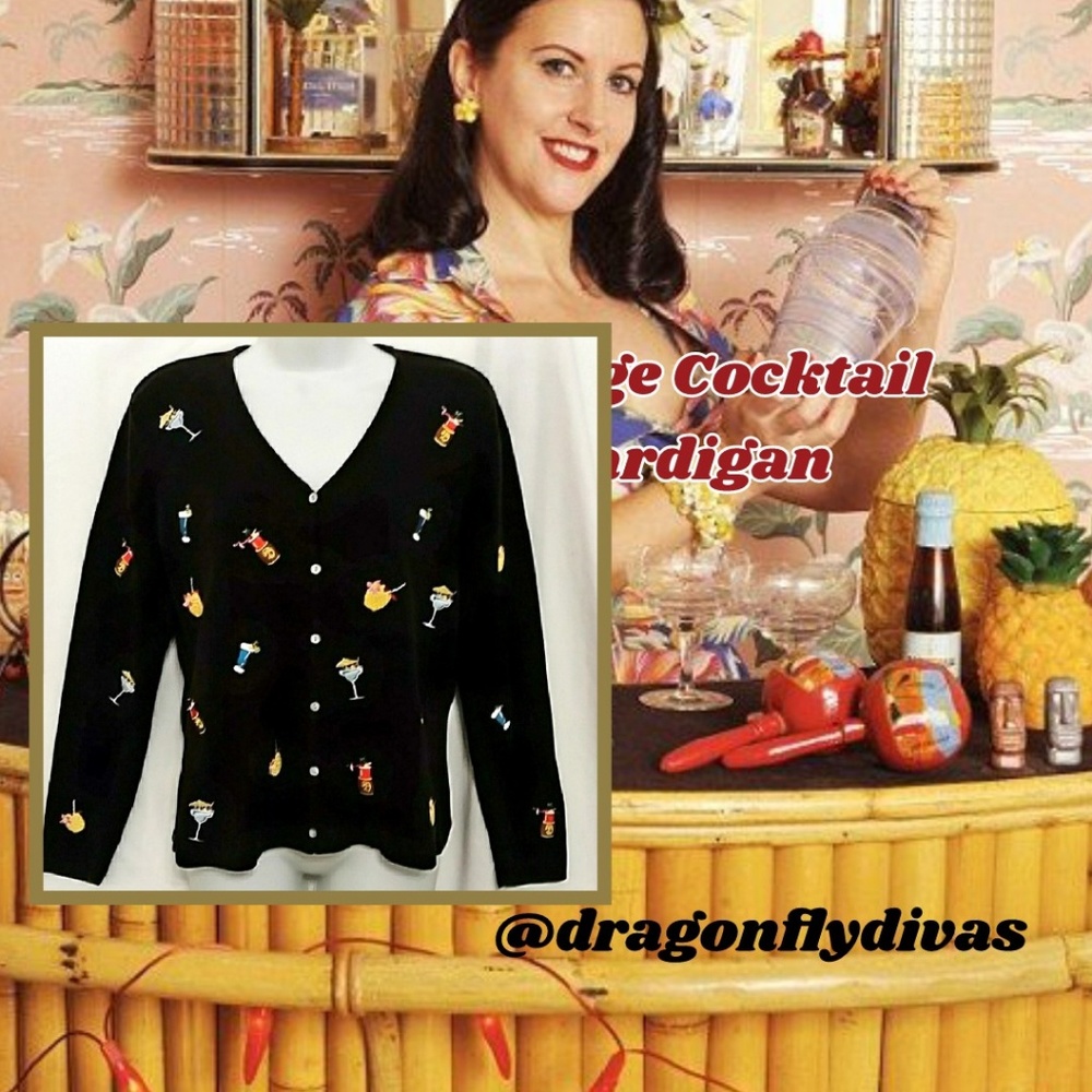 Vintage Embroidered Tropical Drink Cardigan